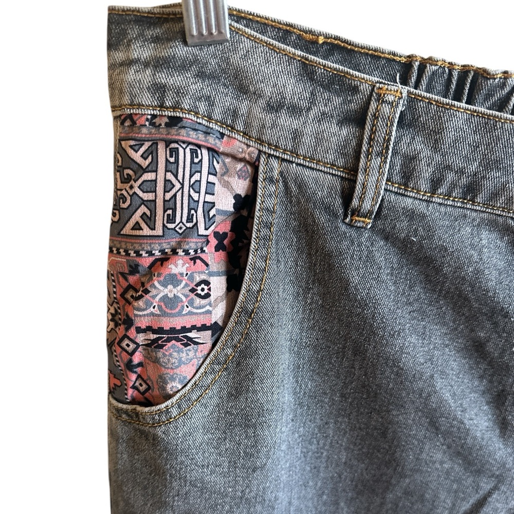 POL Studded Patch Jeans Size Large Charcoal Gray High Rise Button Fly Wide Leg - Picture 5 of 15